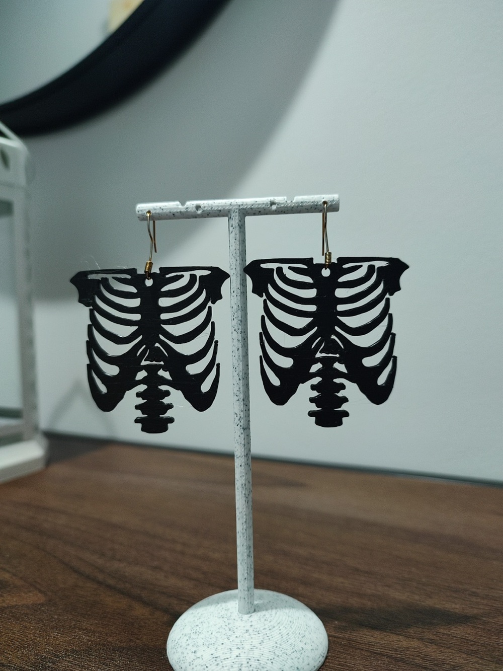 Black Skeleton Ribcage Dangle Earrings - Unbranded